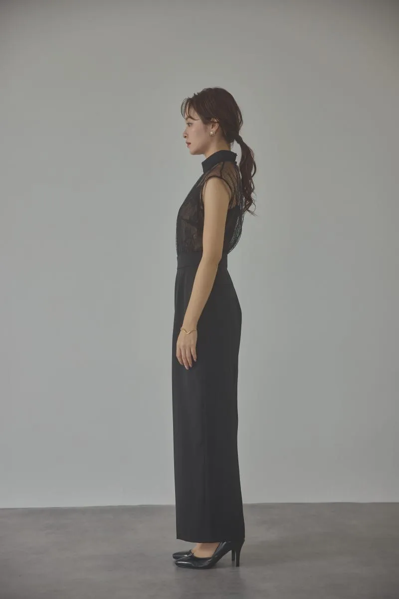 ブラックのチュールレースドッキングパンツドレス