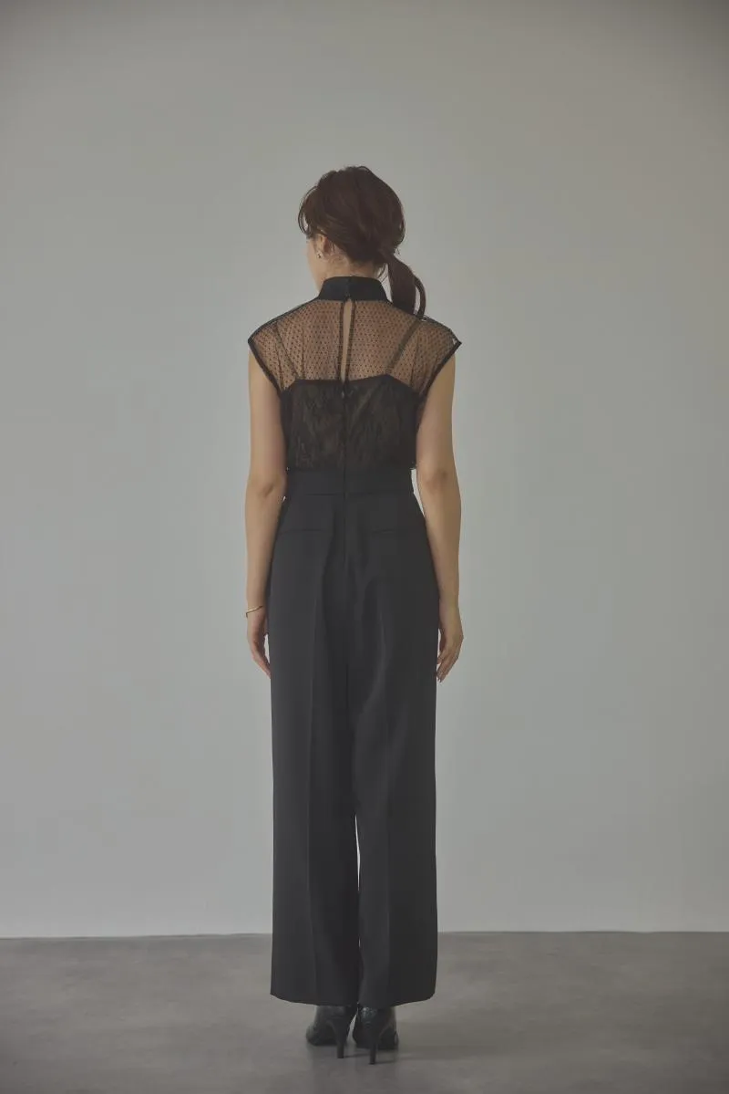 ブラックのチュールレースドッキングパンツドレス