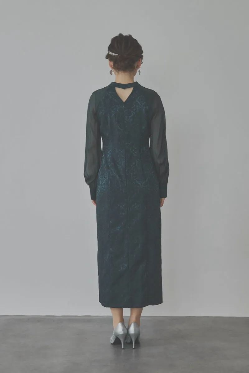グリーンのジャガードタイトラインドレス