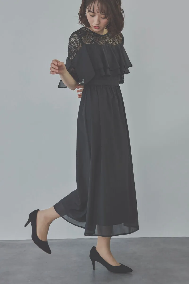 ブラックの2WAYスリーブティアードドレス