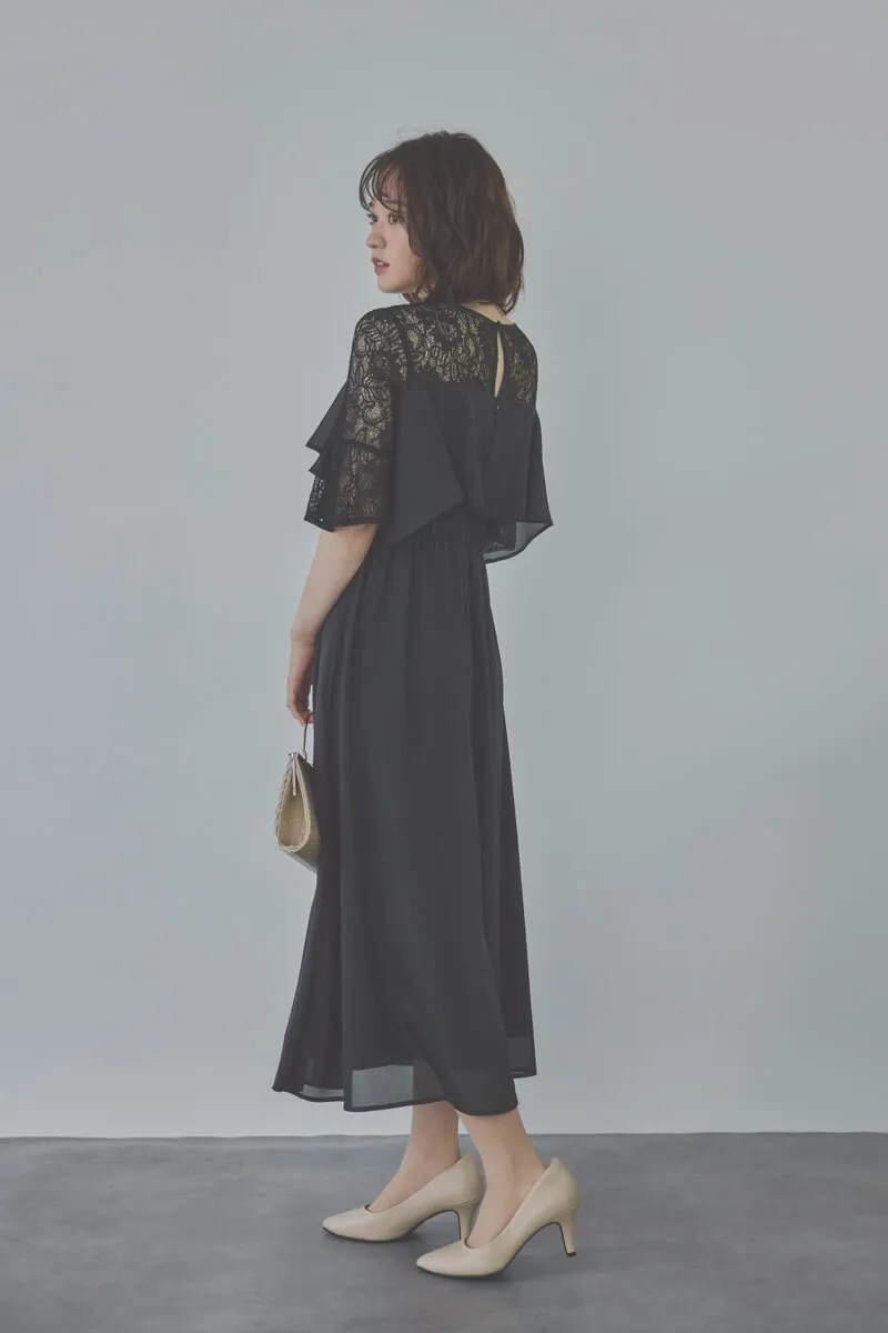 ブラックの2WAYスリーブティアードドレス