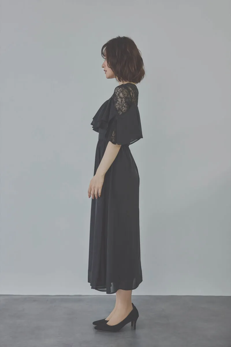 ブラックの2WAYスリーブティアードドレス