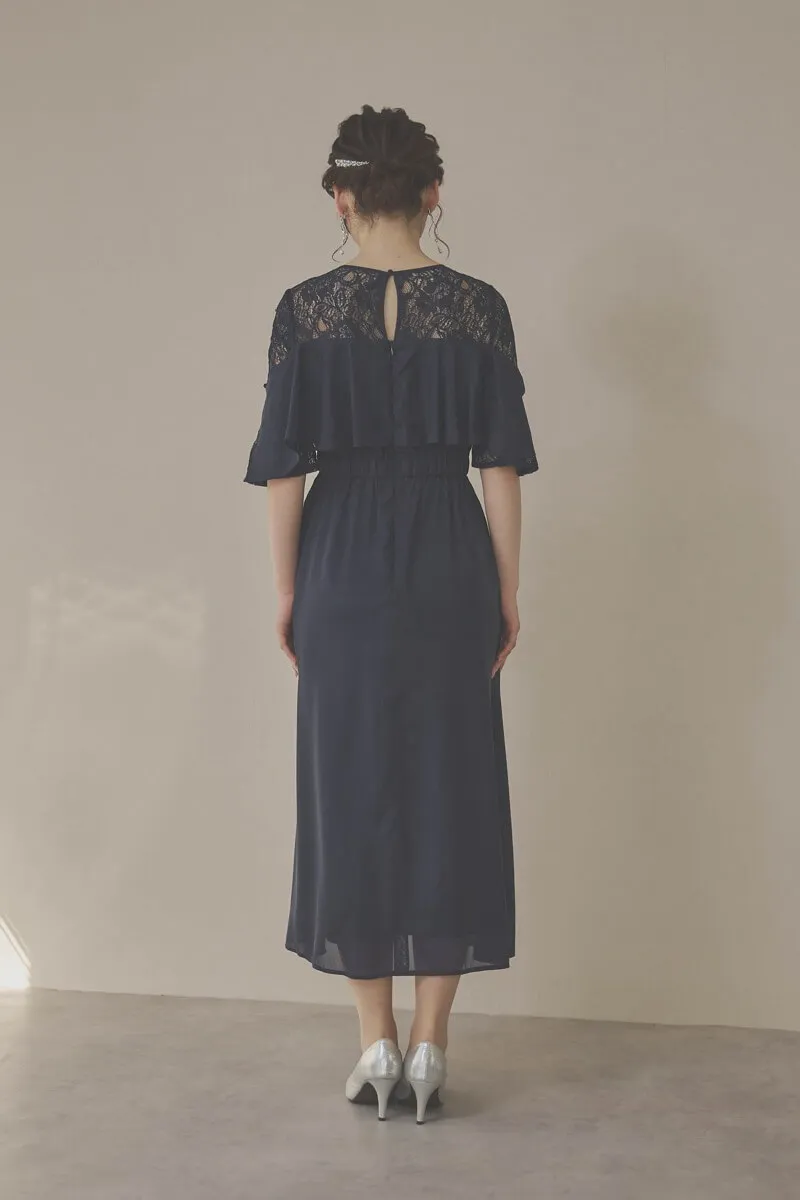 ネイビーの2WAYスリーブティアードドレス