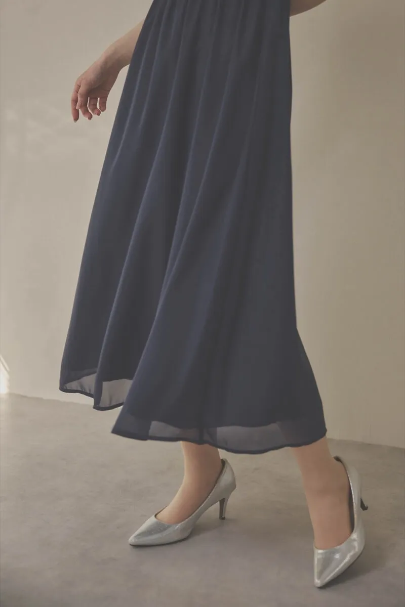 ネイビーの2WAYスリーブティアードドレス