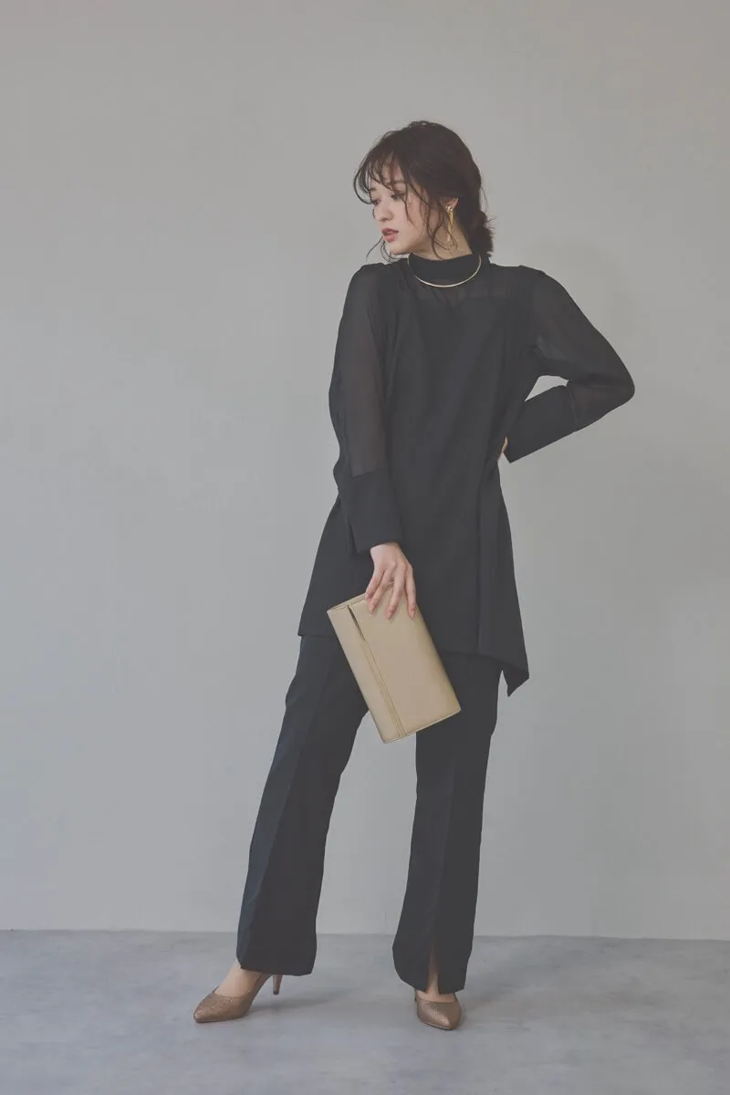 ブラックのバックパールセットアップパンツドレス