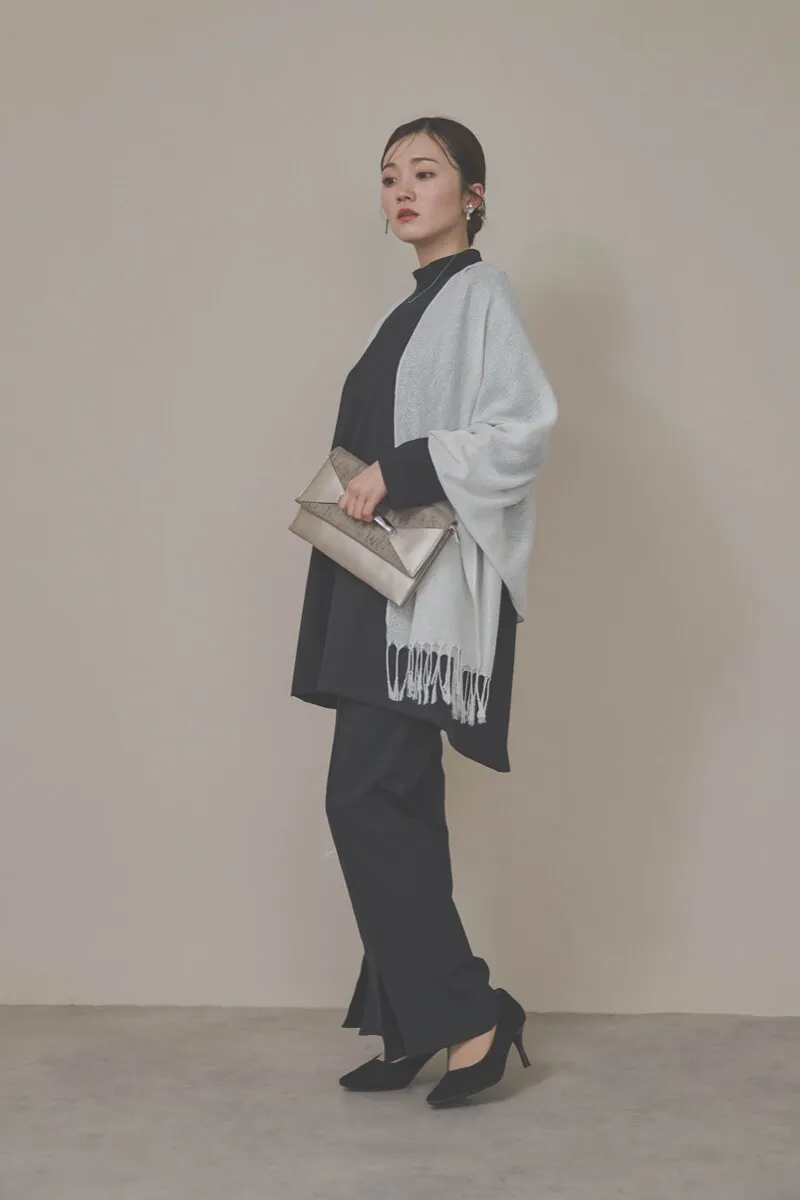 ネイビーのバックパールセットアップパンツドレス