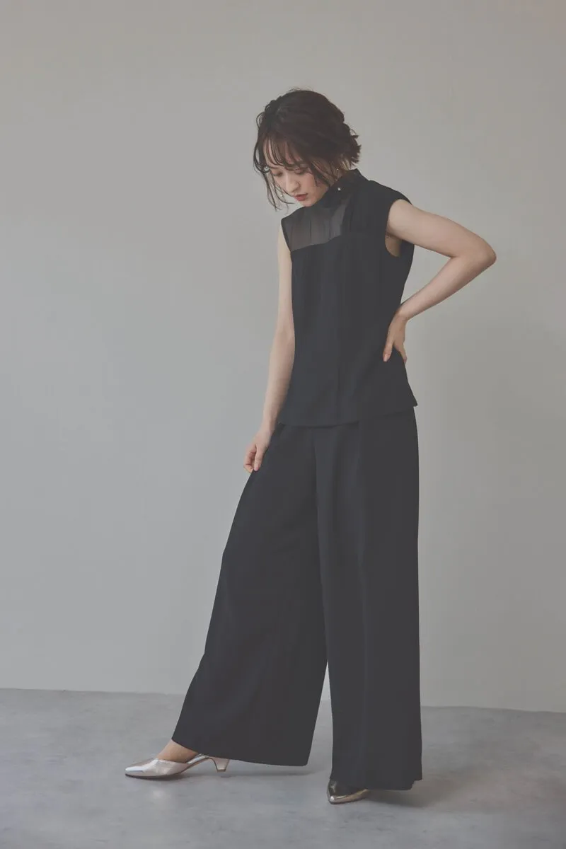 ブラックのワイドパンツセットアップドレス