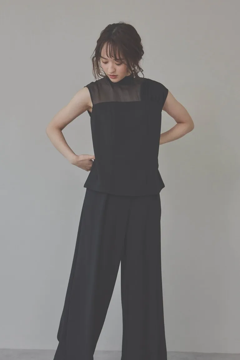 ブラックのワイドパンツセットアップドレス