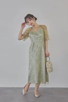 ミントのボリュームスリーブラメチュールドレス kaene