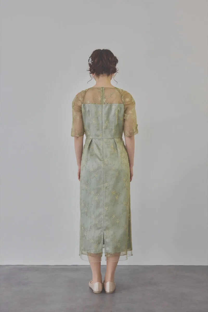 ミントのボリュームスリーブラメチュールドレス