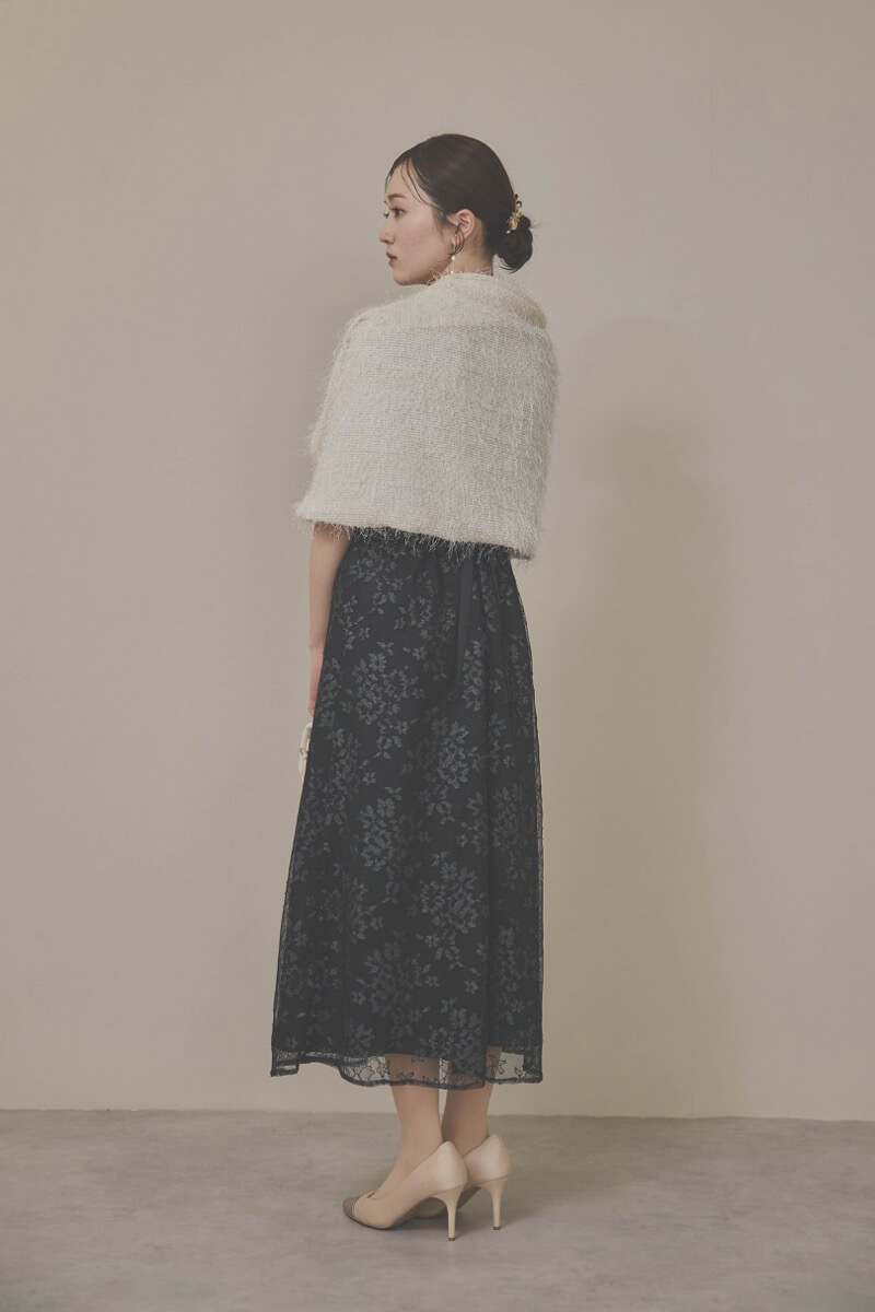 ブラックのマオカラーレースドレス