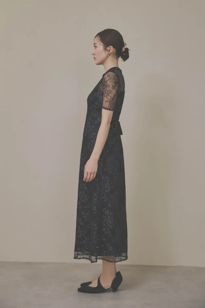 ブラックのマオカラーレースドレス
