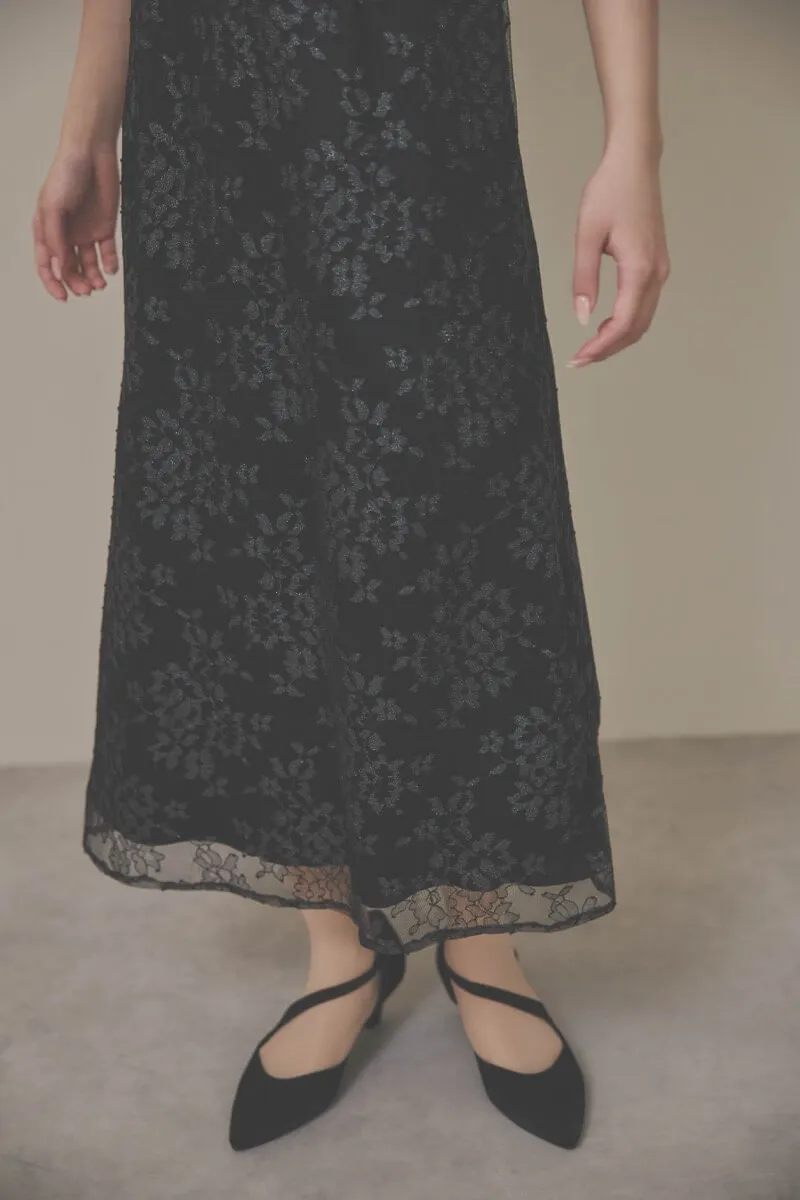 ブラックのマオカラーレースドレス