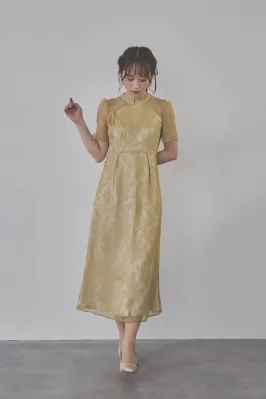 イエローのマオカラーレースドレス kaene