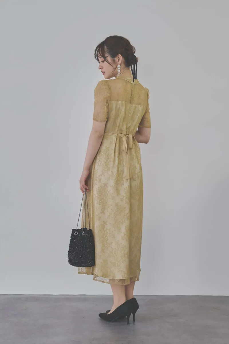 イエローのマオカラーレースドレス