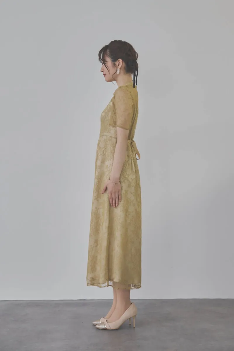 イエローのマオカラーレースドレス