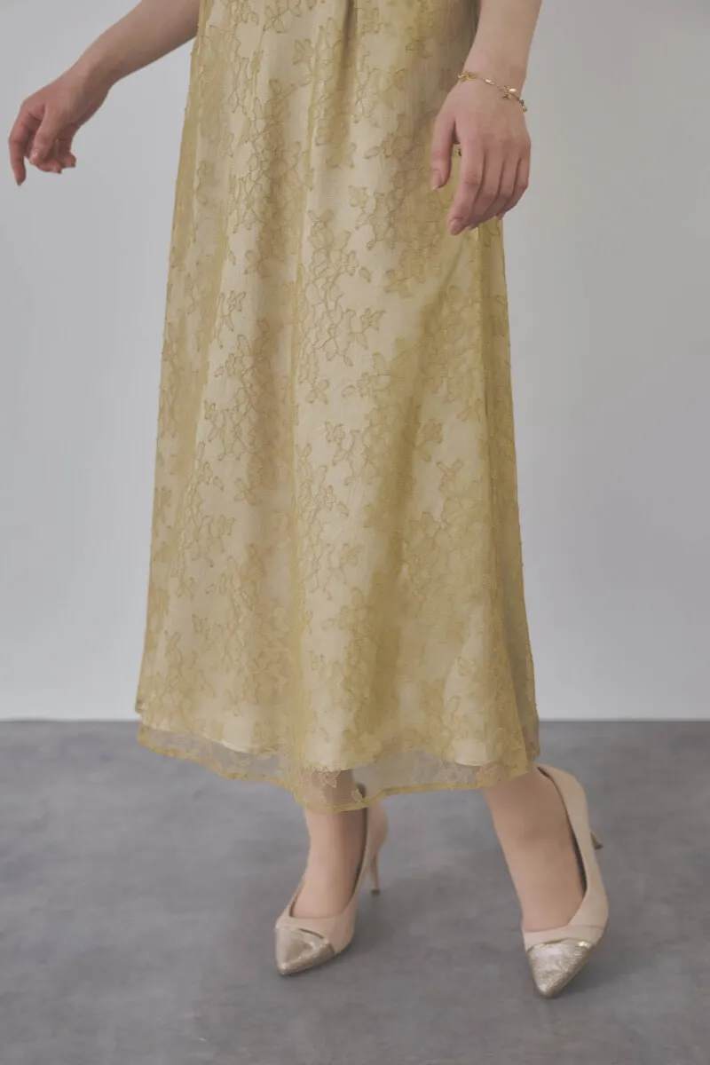 イエローのマオカラーレースドレス