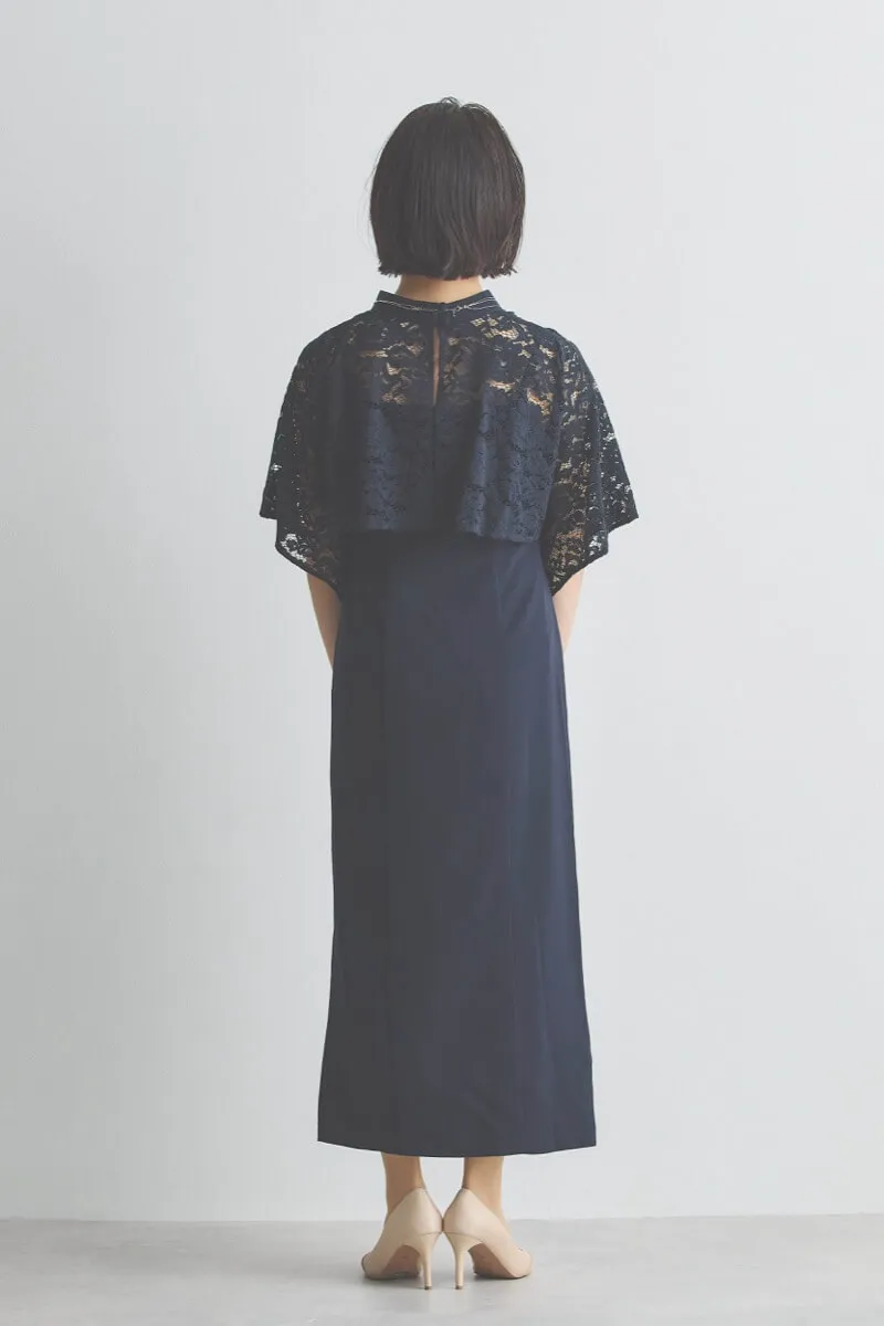 ネイビーのレーストップス付きIラインドレス