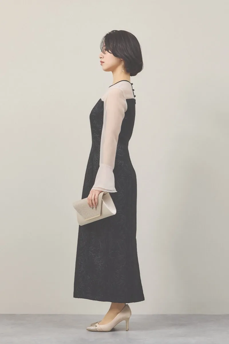 ブラックのフラワージャガードIラインドレス