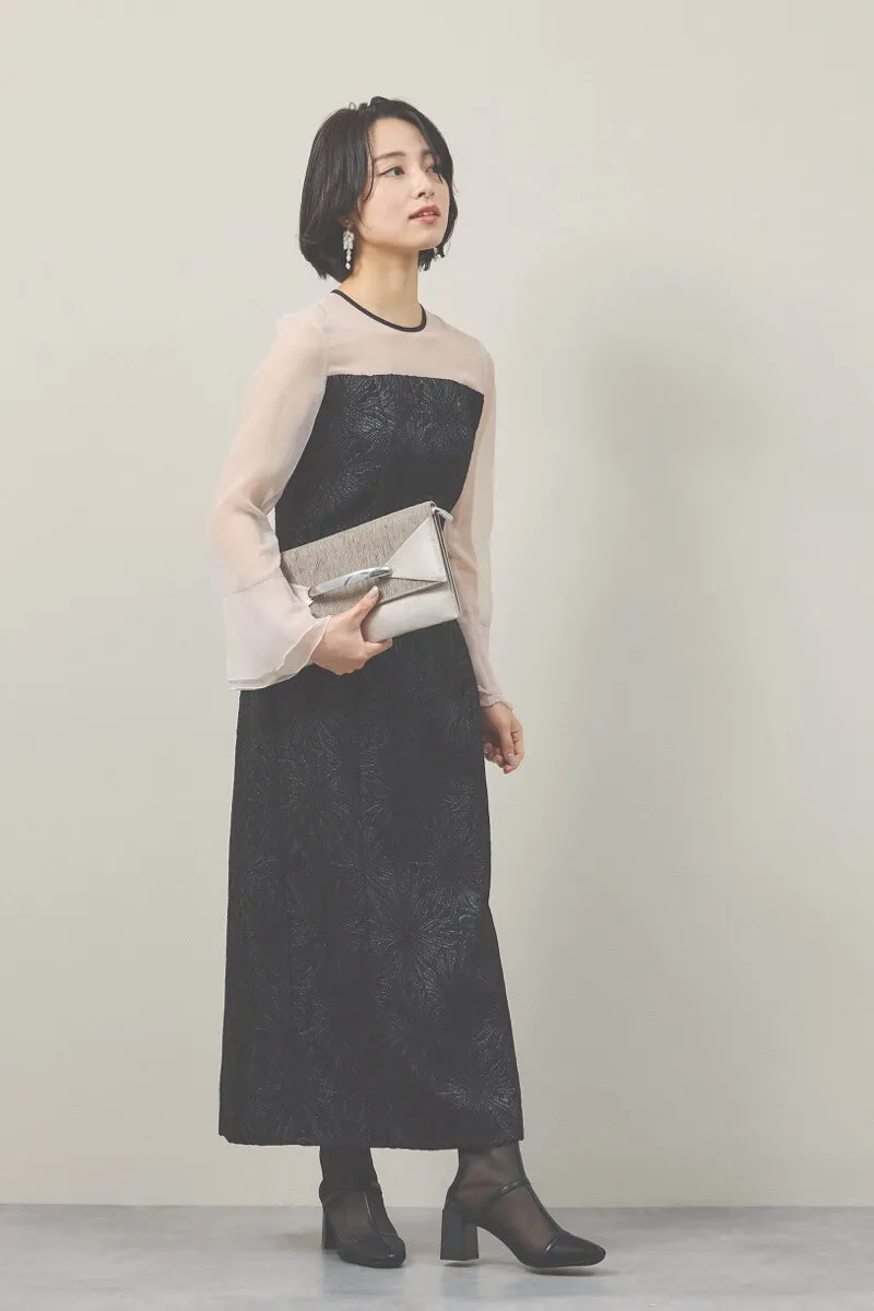 ブラックのフラワージャガードIラインドレス