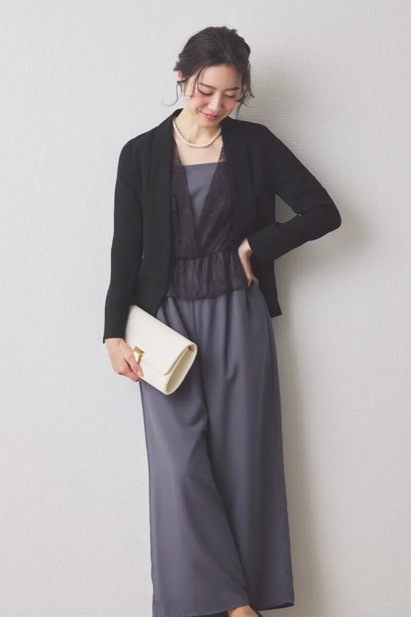 ダルブルーのレースコンビパンツドレス