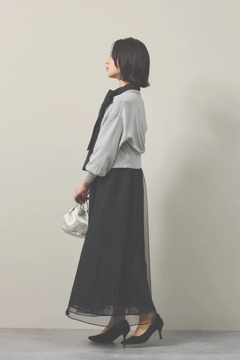 ブラックのレース×チュールミックスドレス