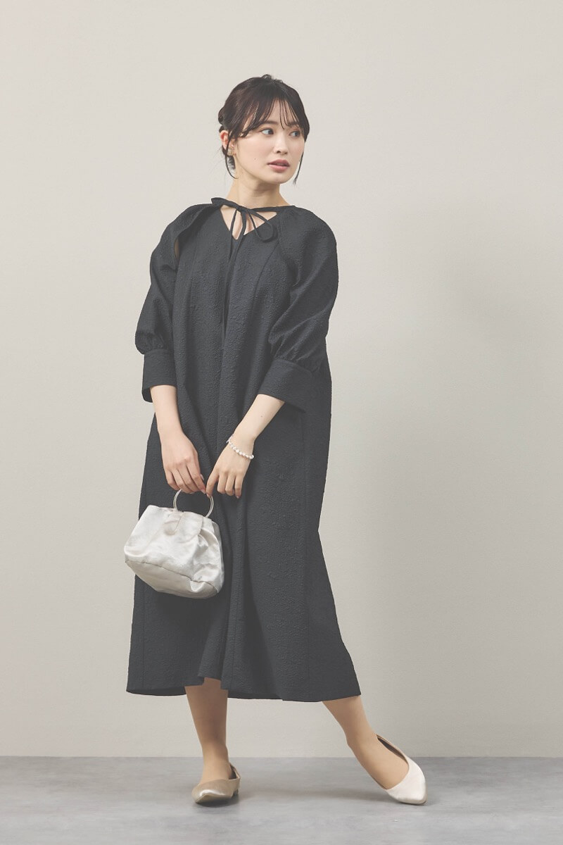 ブラックのボレロセットジャガードドレス