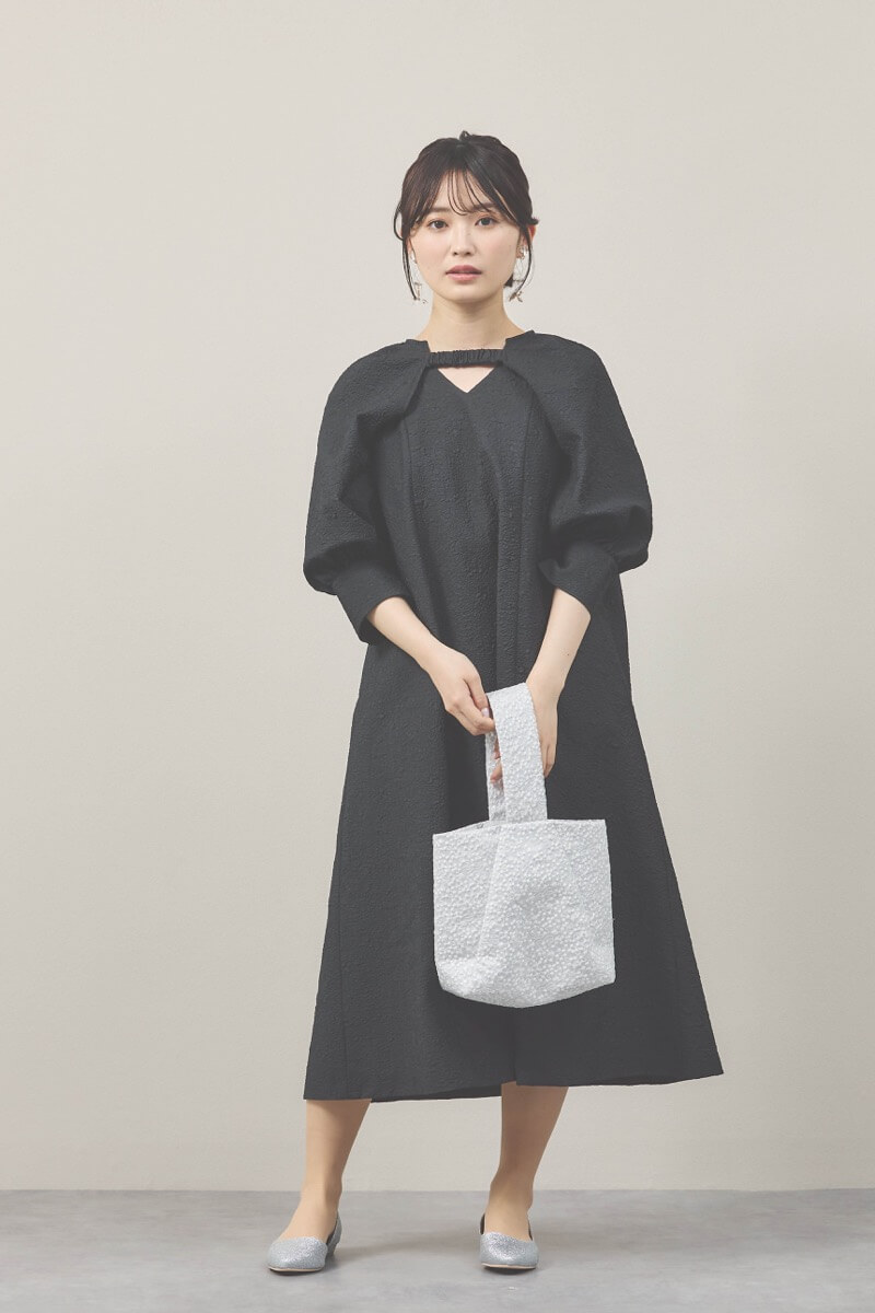 ブラックのボレロセットジャガードドレス