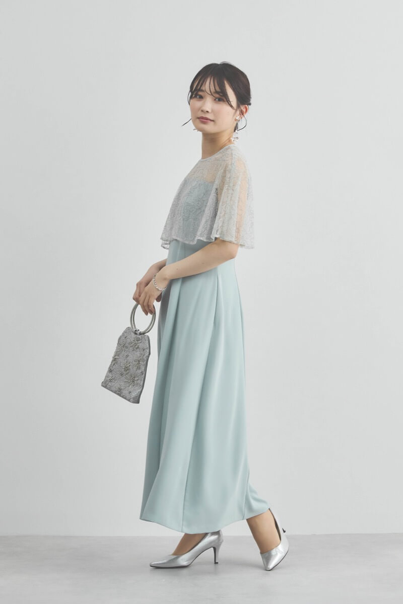 ミントのシアーケープコンビドレス