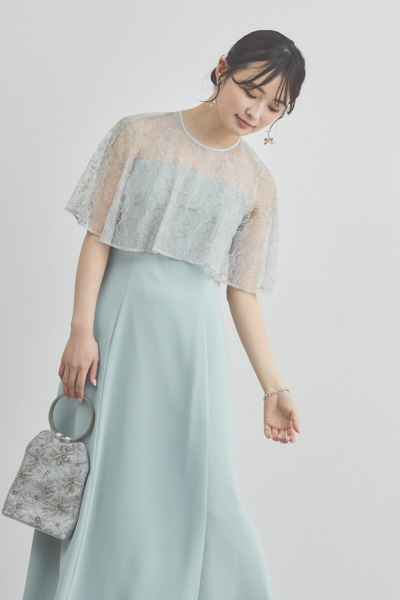 ミントのシアーケープコンビドレス