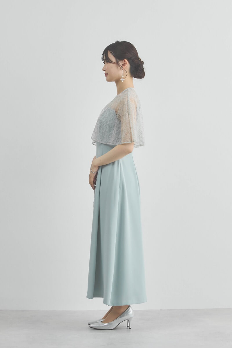 ミントのシアーケープコンビドレス