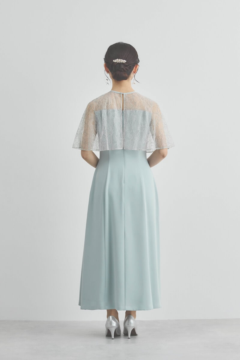 ミントのシアーケープコンビドレス
