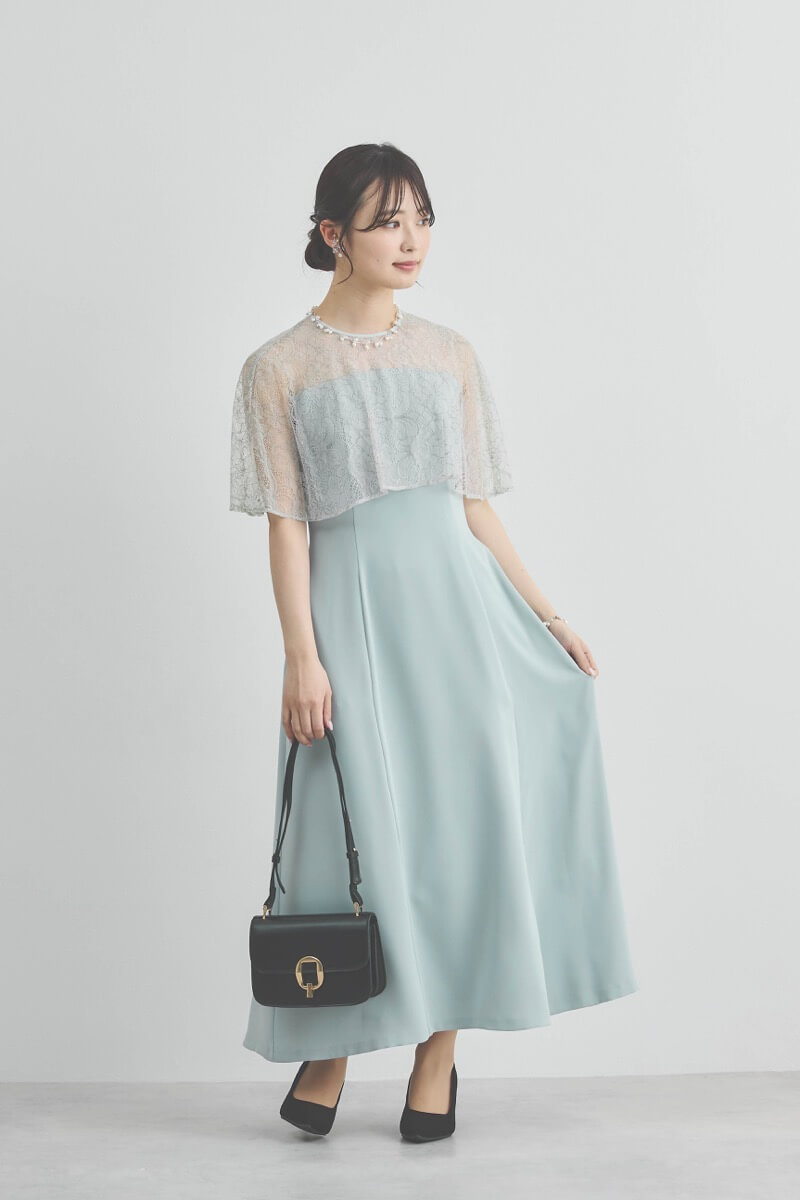 ミントのシアーケープコンビドレス