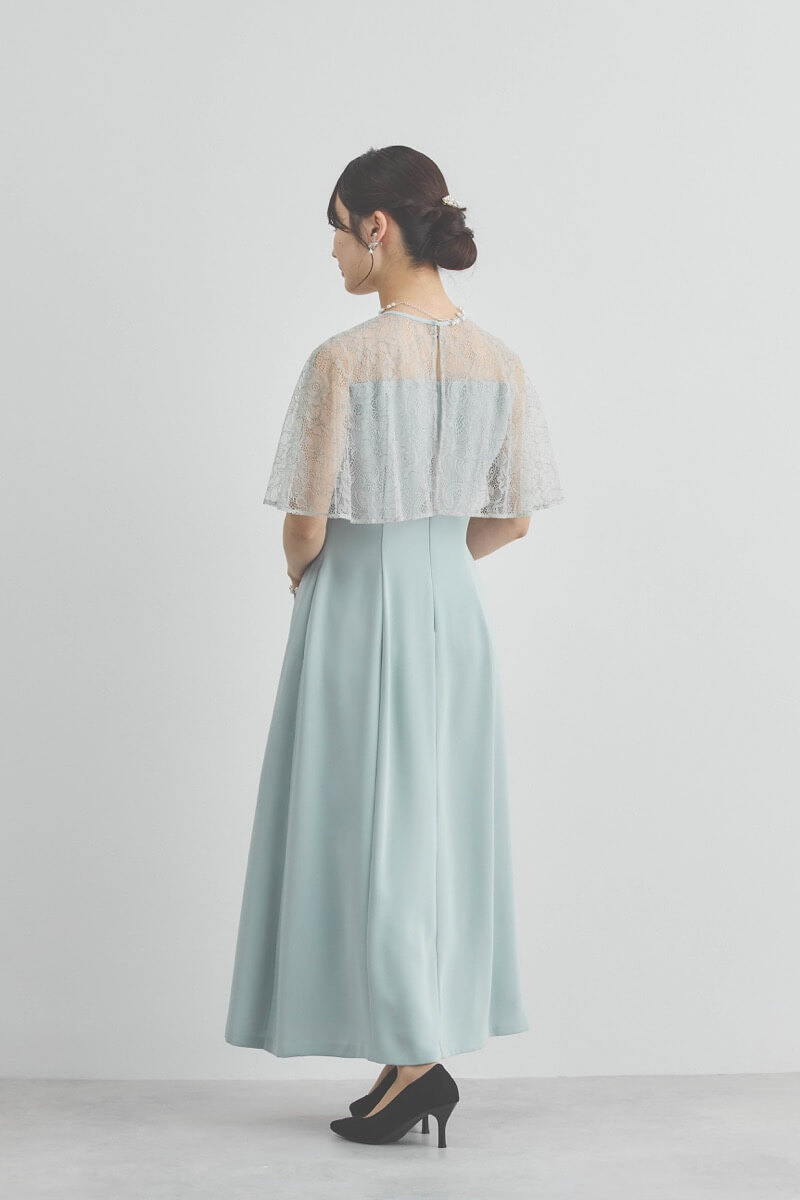 ミントのシアーケープコンビドレス