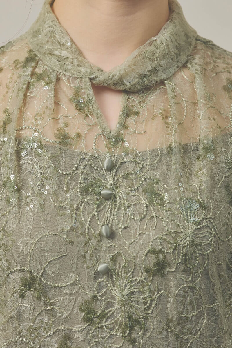 グリーンのスパンコールレースマーメイドドレス