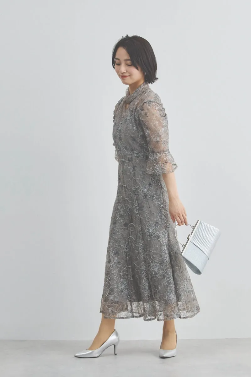 グレーのスパンコールレースマーメイドドレス