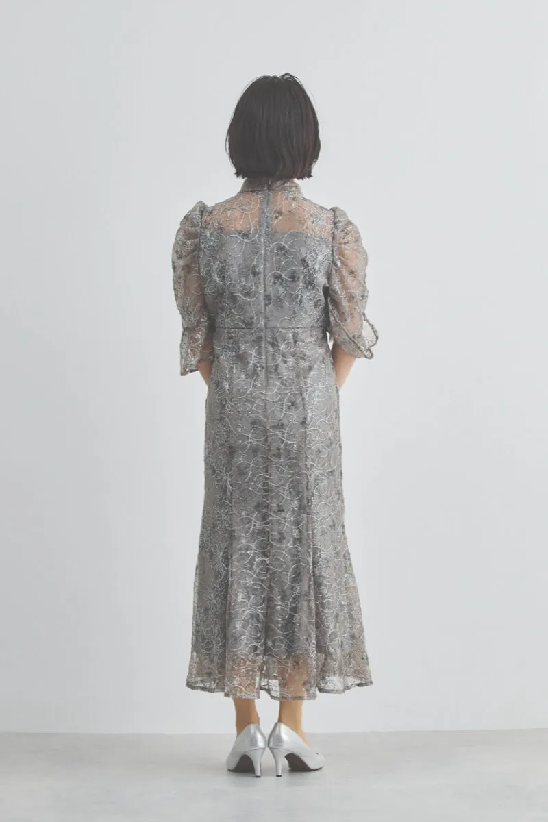 グレーのスパンコールレースマーメイドドレス