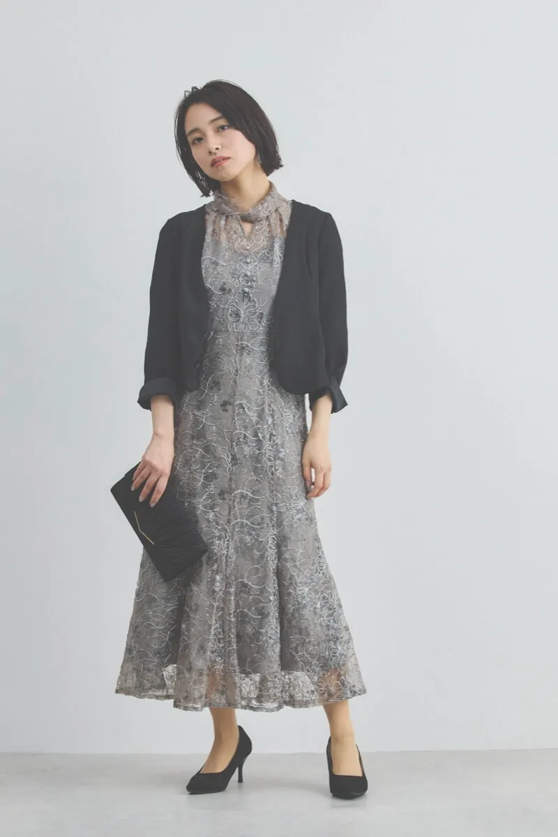 グレーのスパンコールレースマーメイドドレス