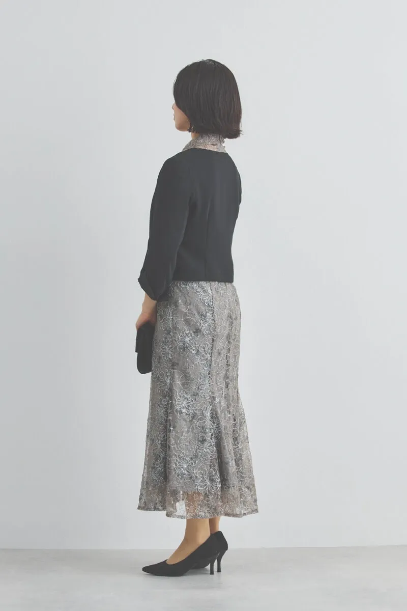 グレーのスパンコールレースマーメイドドレス