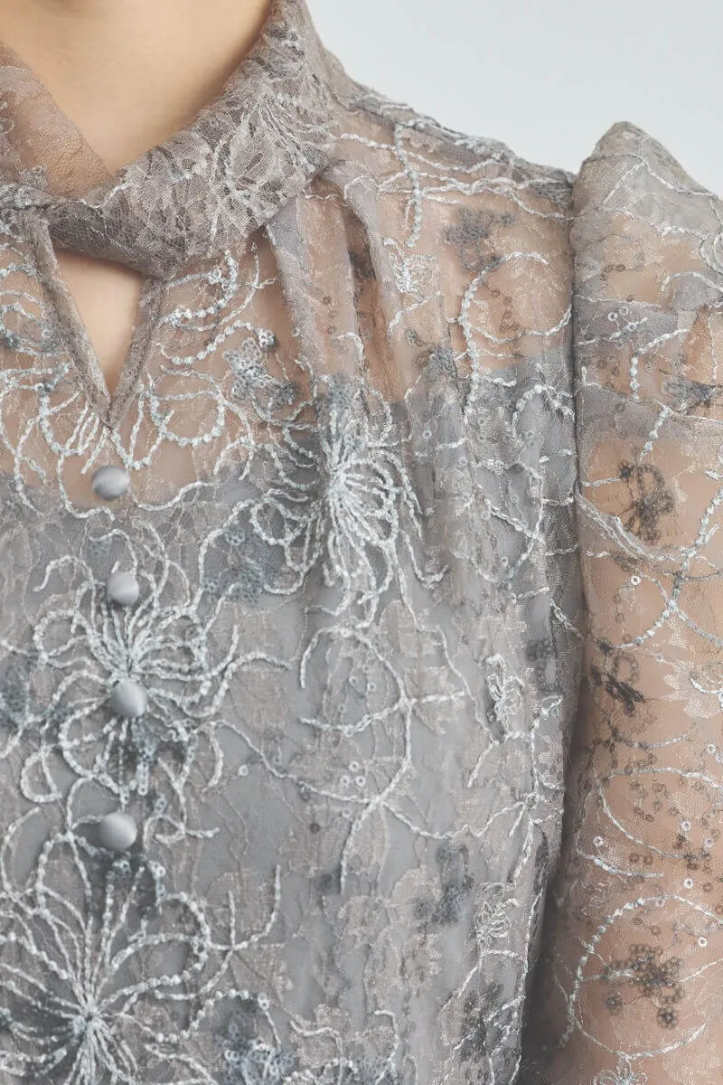グレーのスパンコールレースマーメイドドレス