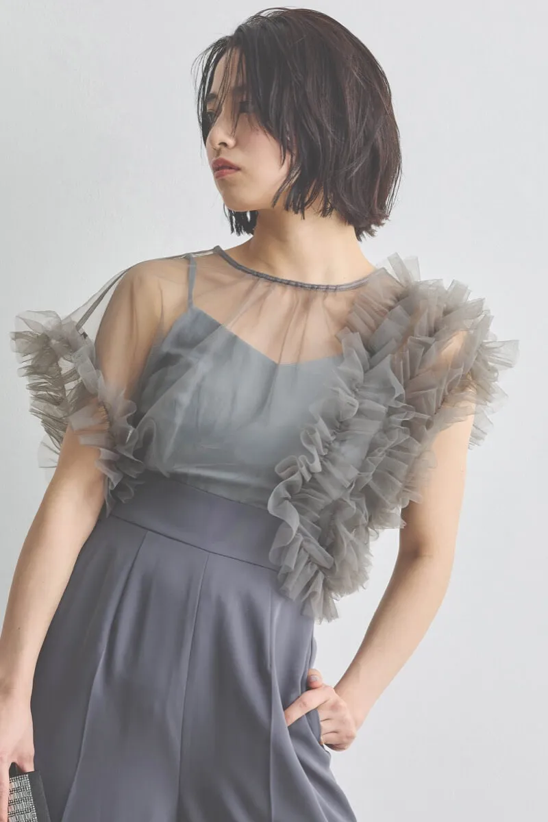 チャコールグレーのチュールドッキングコンビネゾン