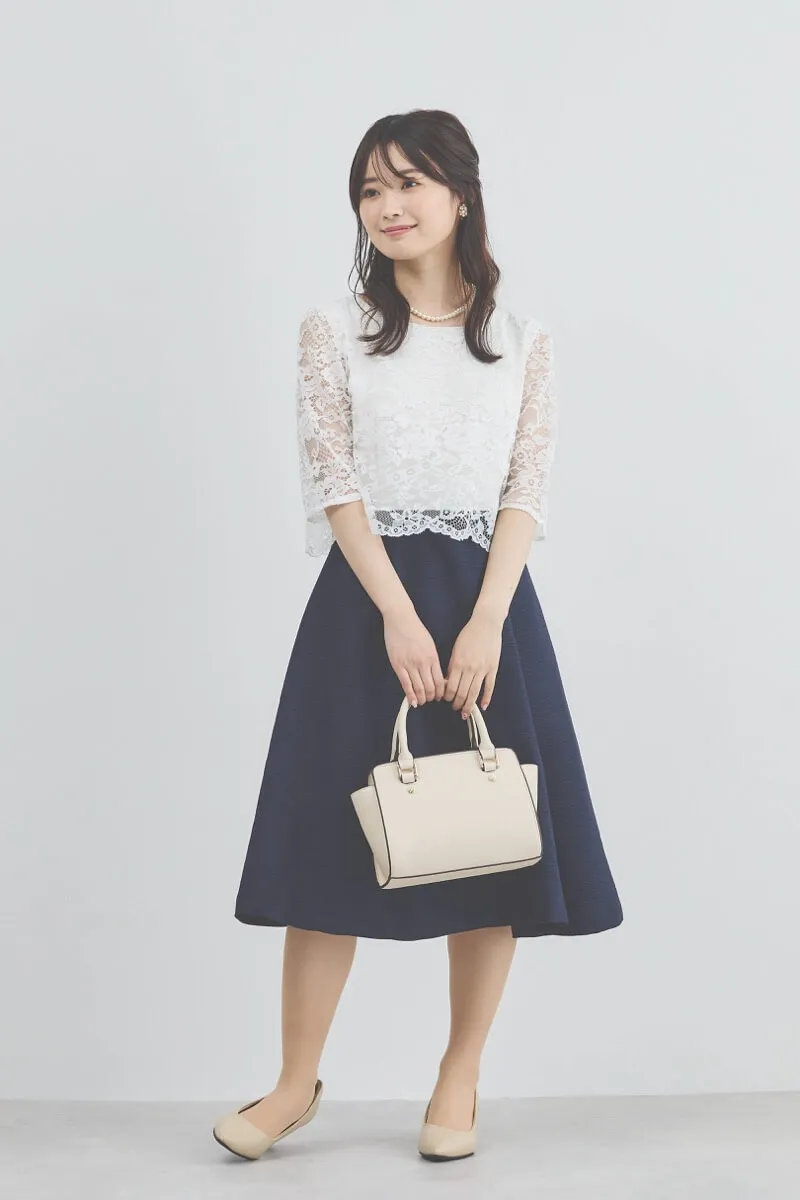 ネイビーのレースコンビセレモニースーツセット