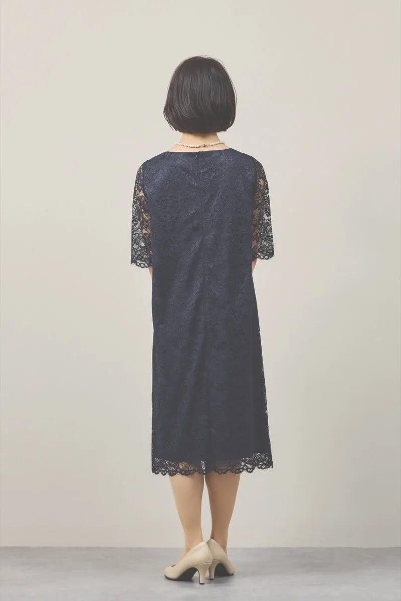 ネイビーの総レース五分袖セレモニースーツセット