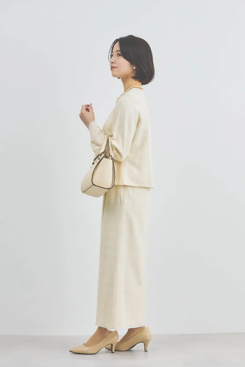 ホワイトのパール付きツイードセレモニースーツセット