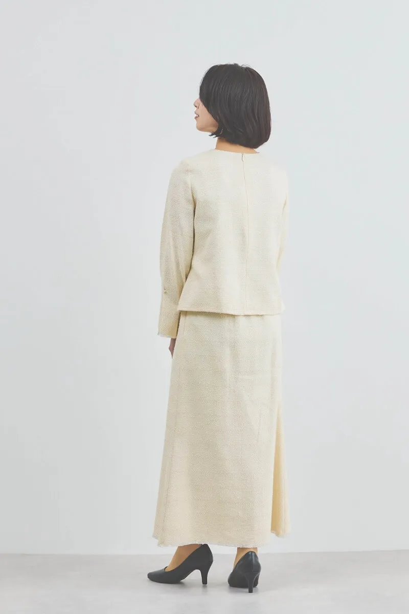 ホワイトのパール付きツイードセレモニースーツセット