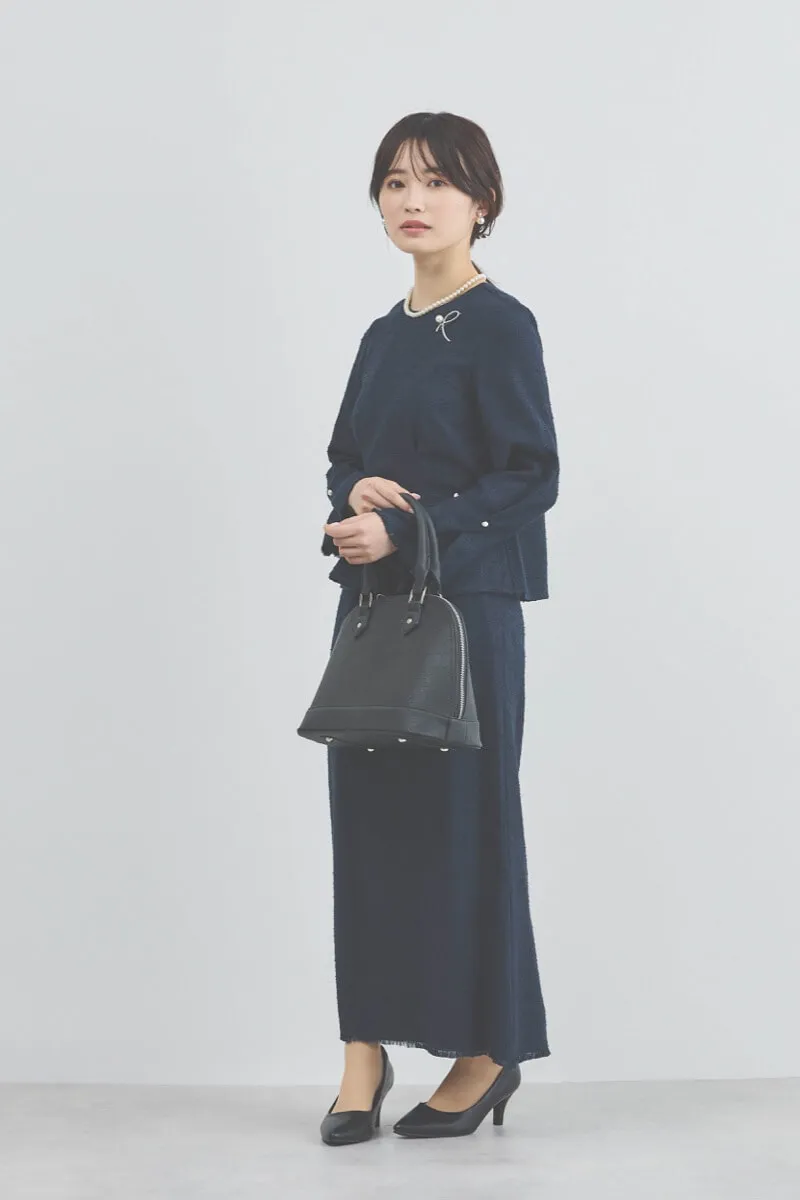 ネイビーのパール付きツイードセレモニースーツセット