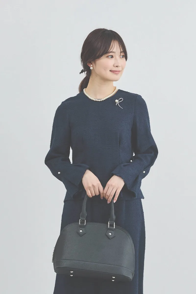 ネイビーのパール付きツイードセレモニースーツセット