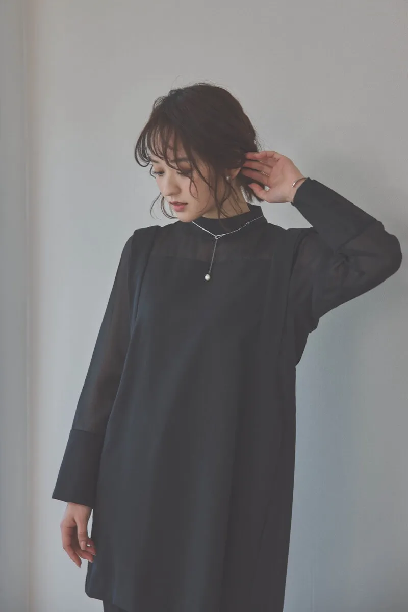 ブラックのバックパールセットアップパンツドレス