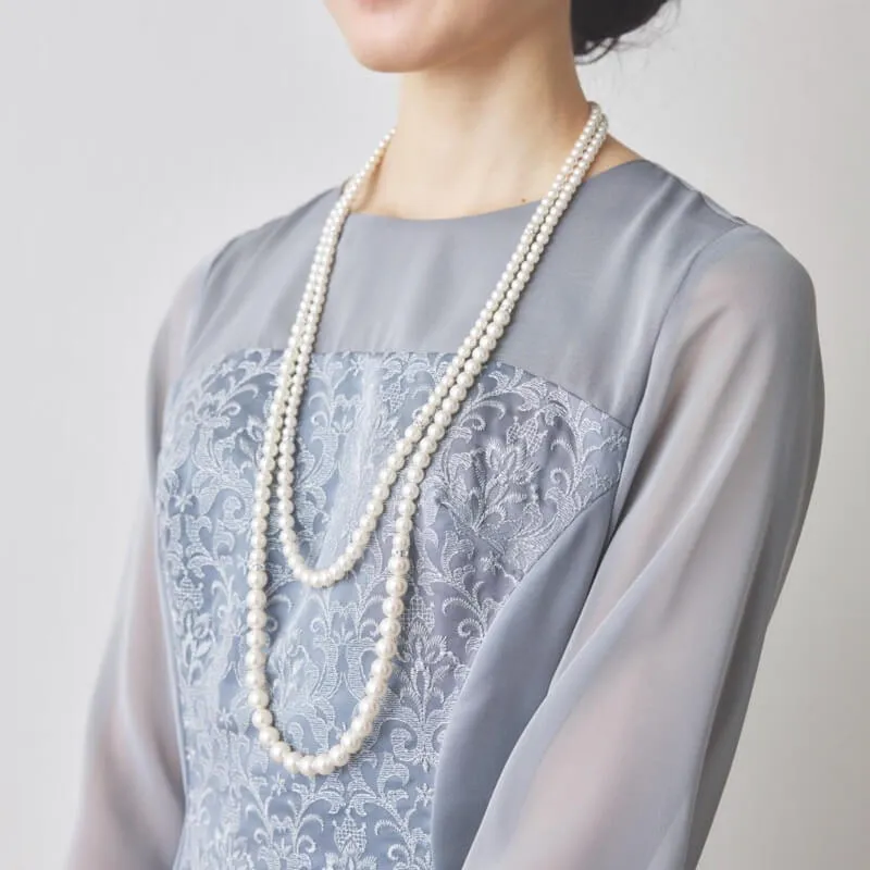 ポイントビジューの2連パールロングネックレス