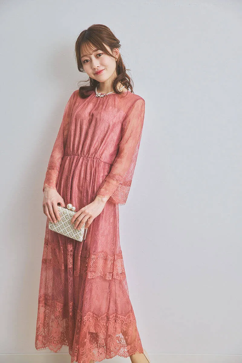 チェリーピンクのティアードレースドレス[M] 組曲のレンタル｜11-1471